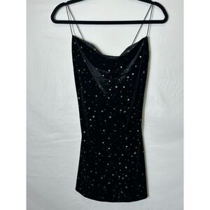 Zaful Women's Junior NWT Festive Black Velvet Minidress with Gold Stars Size S